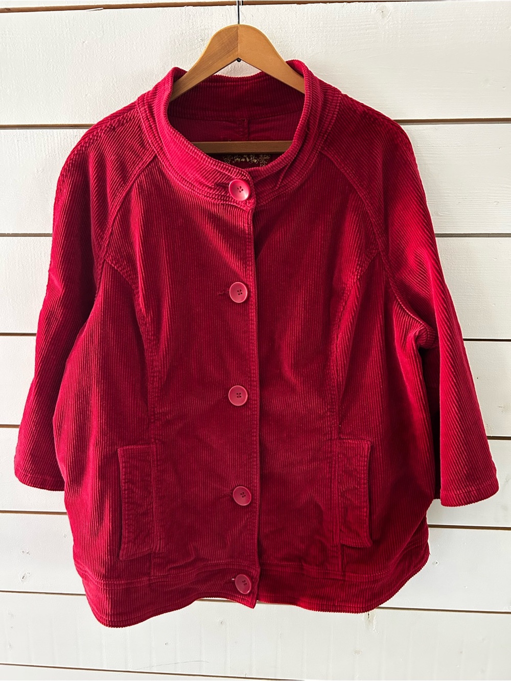 New Vintage LAL (Live a Little) Red Corduroy Bell Sleeves Button Up Jacket 1X